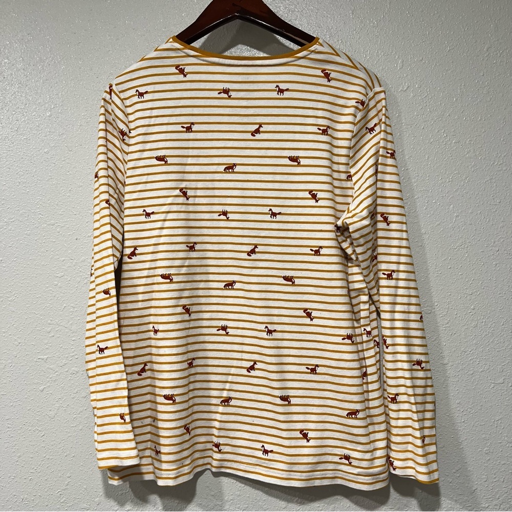 Yellow Stripe Fox T-Shirt Tee 2X Long Sleeve V Neck Top Shirt Croft & Barrow EUC - Picture 6 of 8